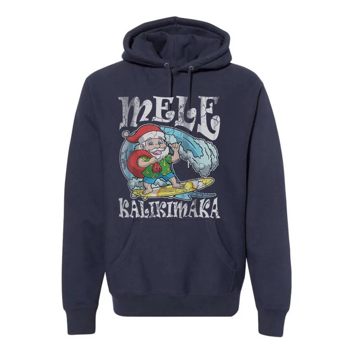 Mele Kalikimaka Christmas Santa Claus Hawaii Surfing Premium Hoodie