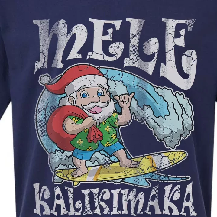 Mele Kalikimaka Christmas Santa Claus Hawaii Surfing Sueded Cloud Jersey T-Shirt