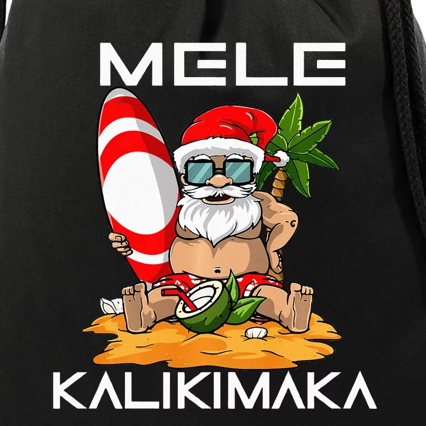 mele kalikimaka christmas in july santa hawaiian surfing Drawstring Bag