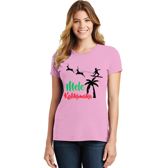 Mele Kalikimaka Christmas Hawaiian Xmas Santa Women's T-Shirt