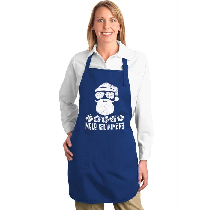 Mele Kalikimaka Christmas Hawaiian Santa Full-Length Apron With Pocket