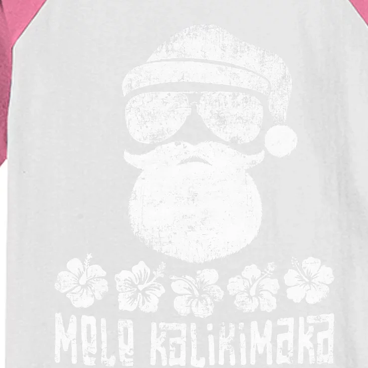 Mele Kalikimaka Christmas Hawaiian Santa Kids Colorblock Raglan Jersey