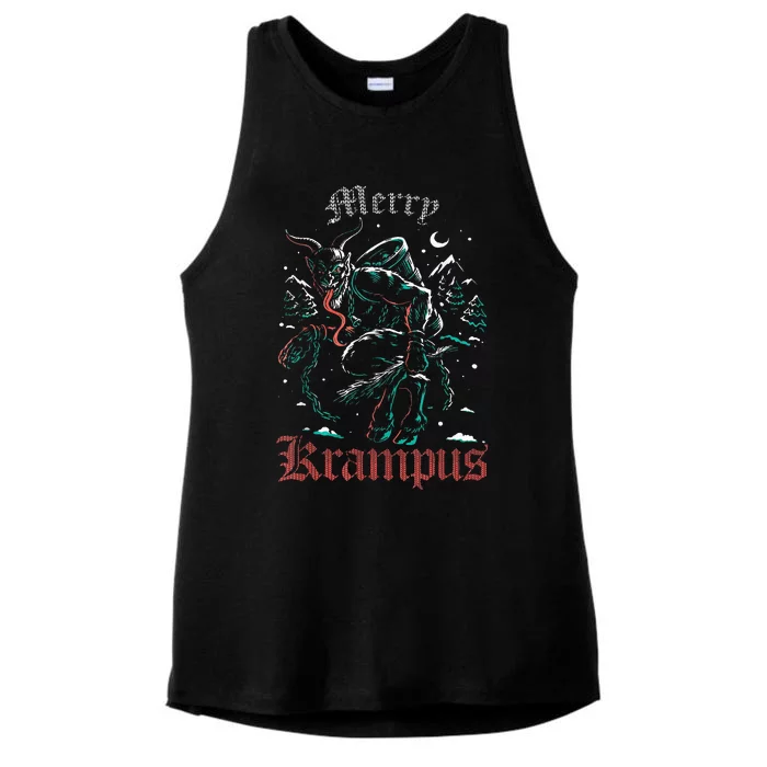 Merry Krampus Christmas Xmas Horror Ugly Sweater Evil Pajama Ladies Tri-Blend Wicking Tank