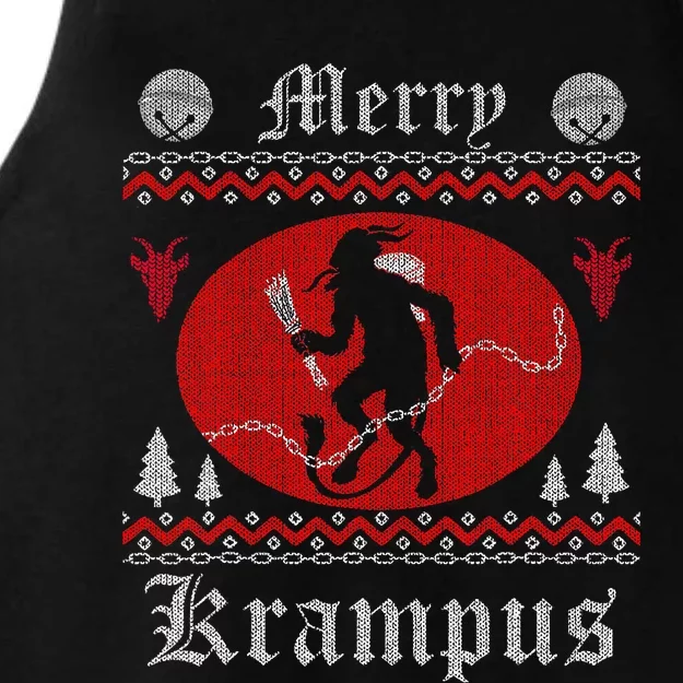 Merry Krampus Christmas Xmas Horror Ugly Sweater Evil Pajama Ladies Tri-Blend Wicking Tank