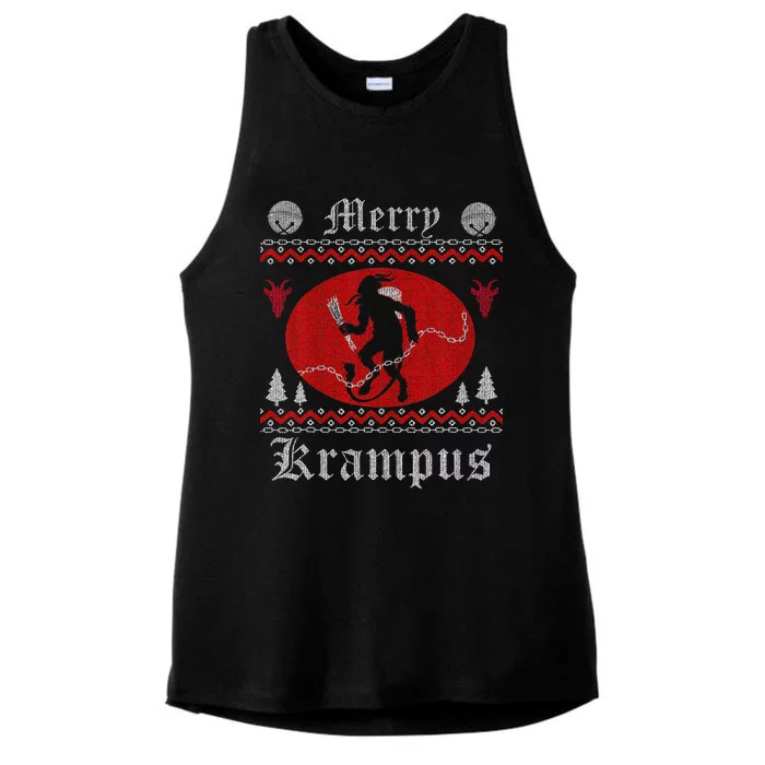 Merry Krampus Christmas Xmas Horror Ugly Sweater Evil Pajama Ladies Tri-Blend Wicking Tank