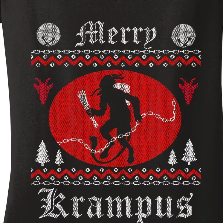 Merry Krampus Christmas Xmas Horror Ugly Sweater Evil Pajama Women's V-Neck T-Shirt