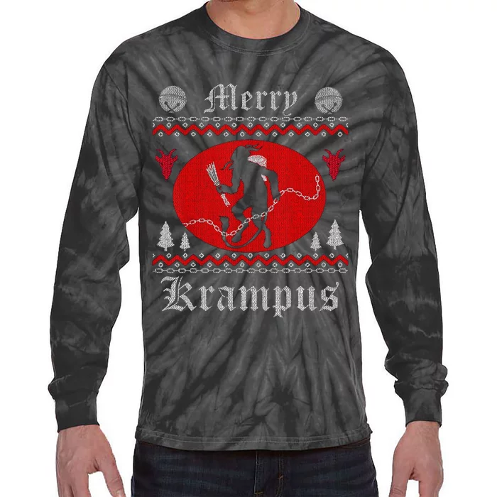 Merry Krampus Christmas Xmas Horror Ugly Sweater Evil Pajama Gift Tie-Dye Long Sleeve Shirt