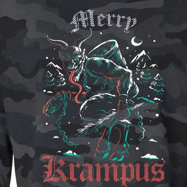 Merry Krampus Christmas Xmas Horror Ugly Sweater Evil Pajama Cropped Pullover Crew