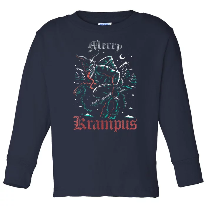 Merry Krampus Christmas Xmas Horror Ugly Sweater Evil Pajama Toddler Long Sleeve Shirt