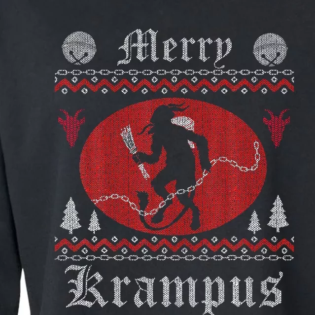 Merry Krampus Christmas Xmas Horror Ugly Sweater Evil Pajama Cropped Pullover Crew