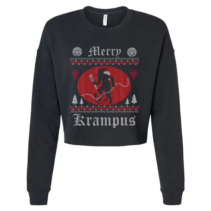 Merry Krampus Christmas Xmas Horror Ugly Sweater Evil Pajama Cropped Pullover Crew