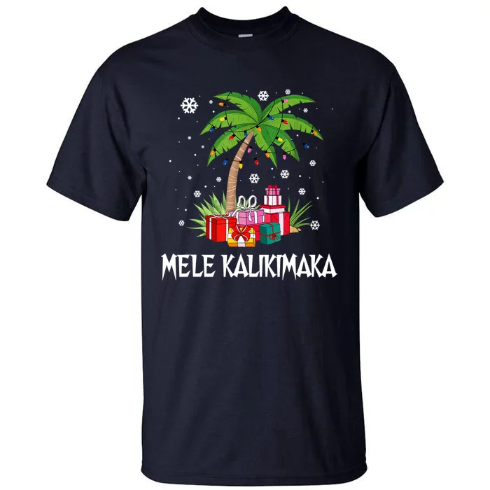 Mele Kalikimaka Christmas Lights Palm Tree Hawaiian Xmas Gift Tall T-Shirt