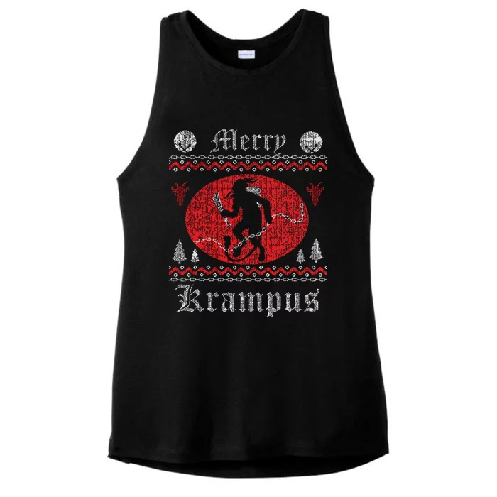 Merry Krampus Christmas Xmas Horror Ugly Sweater Evil Pajama Ladies Tri-Blend Wicking Tank