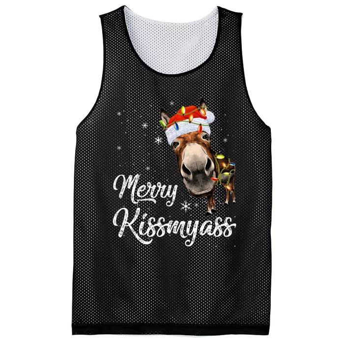 Merry Kissmyass Donkey Sarcastic Xmas Funny Pajama Christmas Mesh Reversible Basketball Jersey Tank