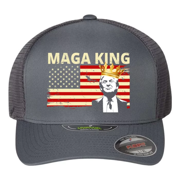 MAGA King Donald Trump Usa Flag Flexfit Unipanel Trucker Cap