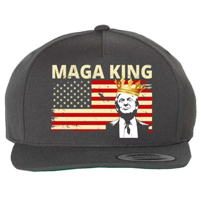 MAGA King Donald Trump Usa Flag Wool Snapback Cap