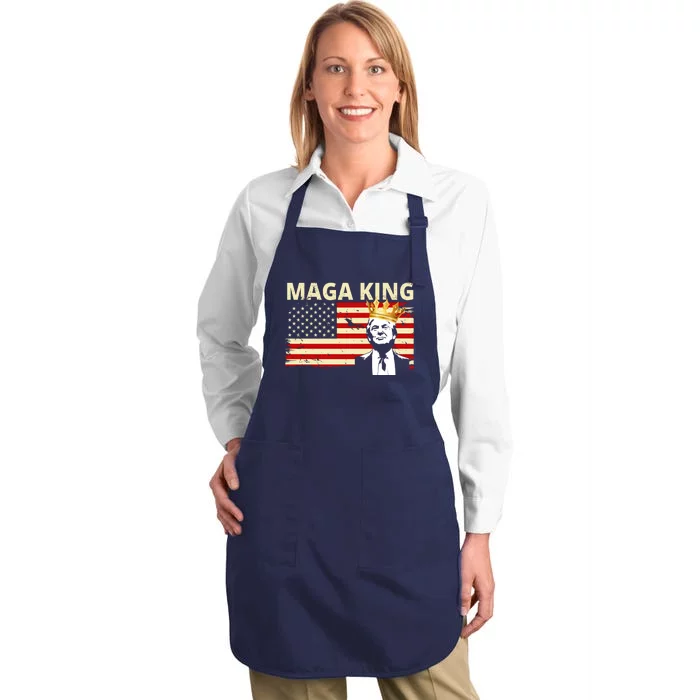 MAGA King Donald Trump Usa Flag Full-Length Apron With Pocket