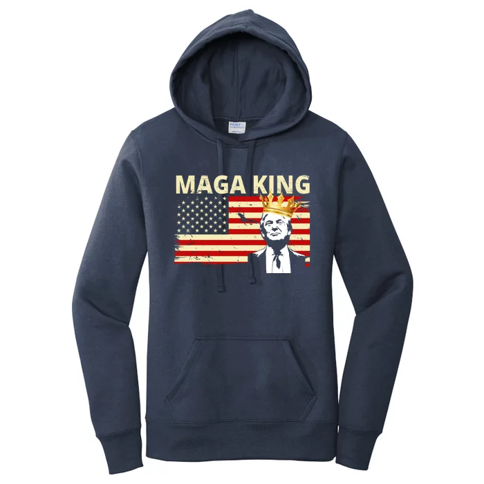 MAGA King Donald Trump Usa Flag Women's Pullover Hoodie