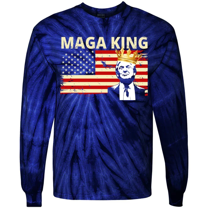 MAGA King Donald Trump Usa Flag Tie-Dye Long Sleeve Shirt