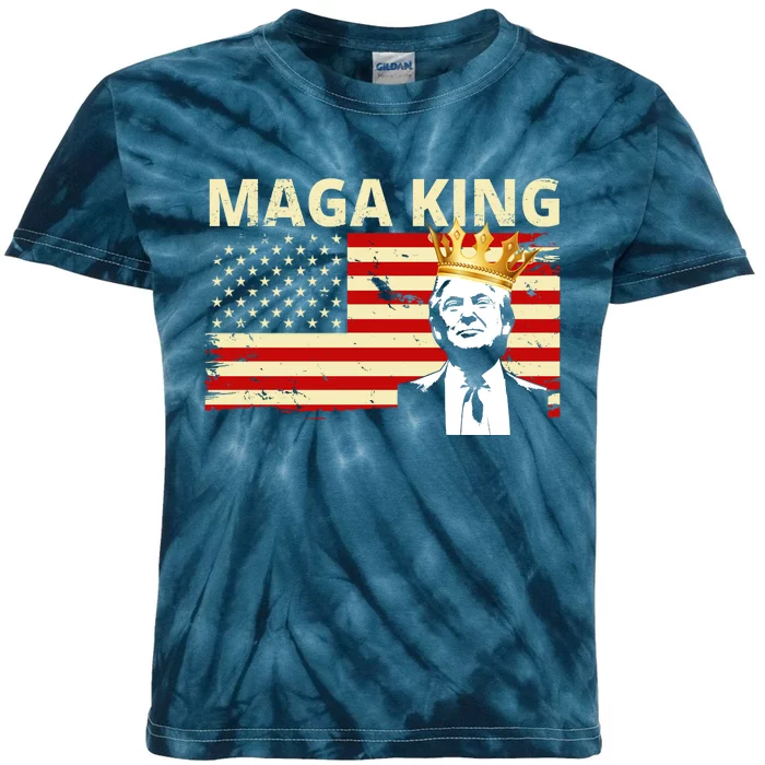 MAGA King Donald Trump Usa Flag Kids Tie-Dye T-Shirt