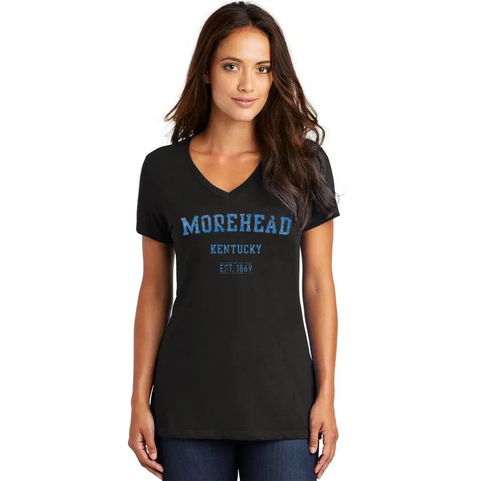 Morehead Kentucky Distressed Text Sport Style Women's V-Neck T-Shirt