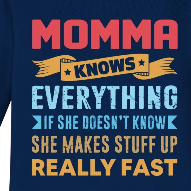 Momma Knows Everything Mom Grandma Grand Mothers Day Gift Baby Long Sleeve Bodysuit