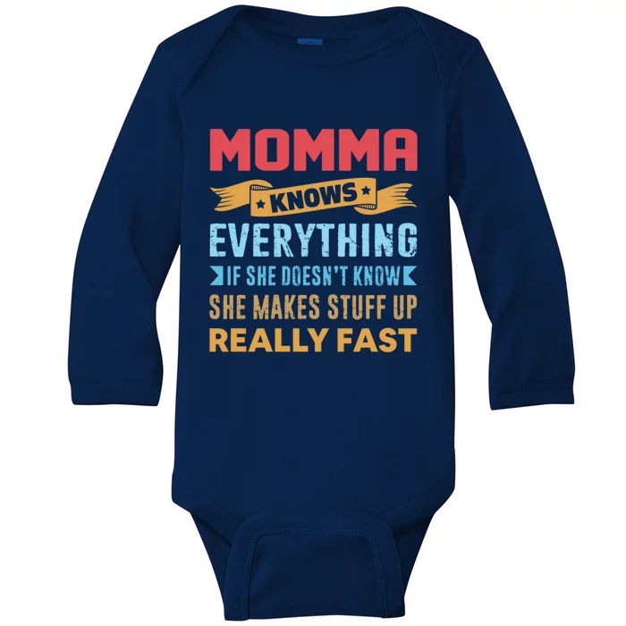 Momma Knows Everything Mom Grandma Grand Mothers Day Gift Baby Long Sleeve Bodysuit