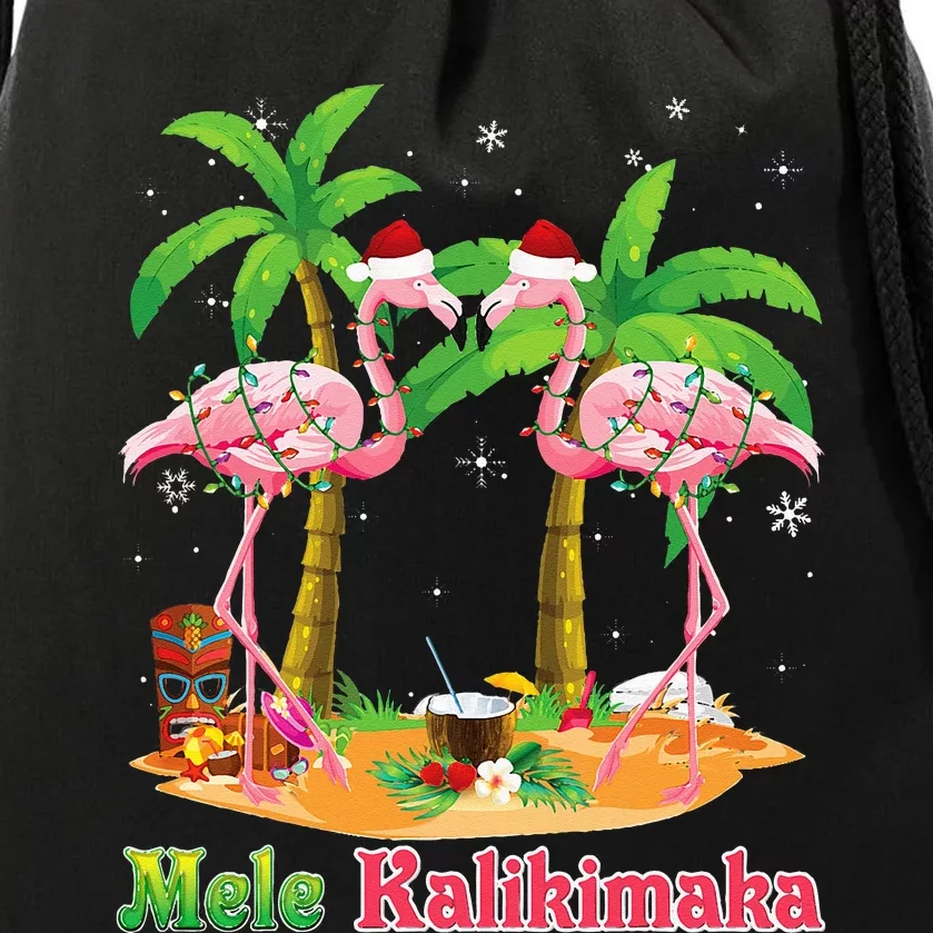 Mele Kalikimaka Flamingo On Beach Christmas Merry In July Drawstring Bag