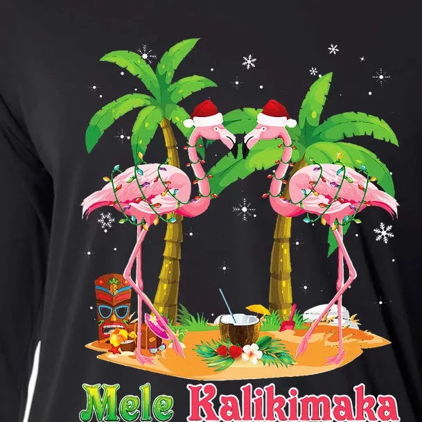 Mele Kalikimaka Flamingo On Beach Christmas Merry In July Cooling Performance Long Sleeve Crew