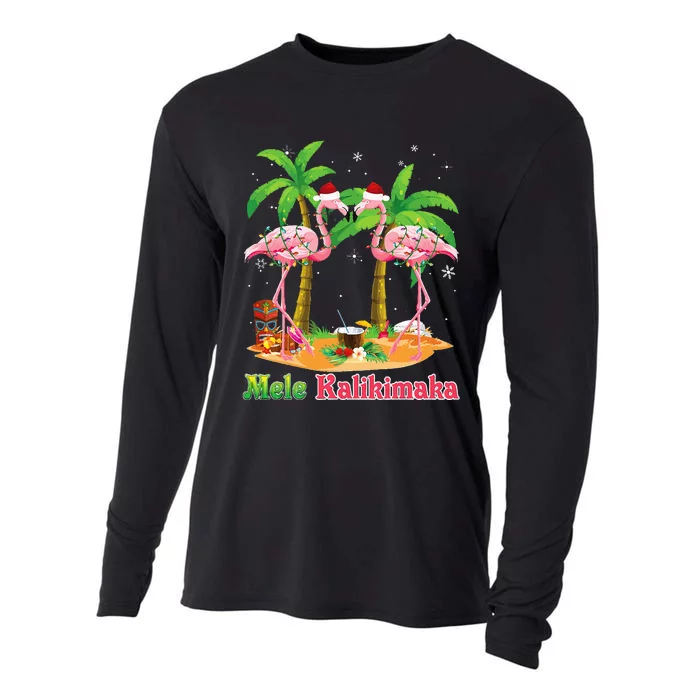 Mele Kalikimaka Flamingo On Beach Christmas Merry In July Cooling Performance Long Sleeve Crew