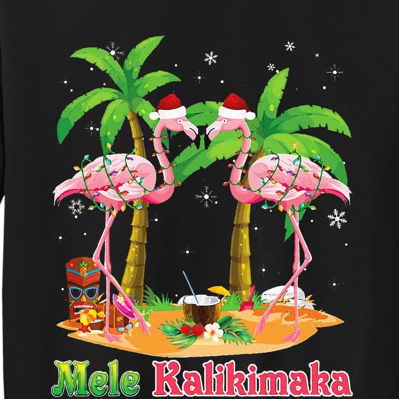 Mele Kalikimaka Flamingo On Beach Christmas Merry In July Tall Sweatshirt