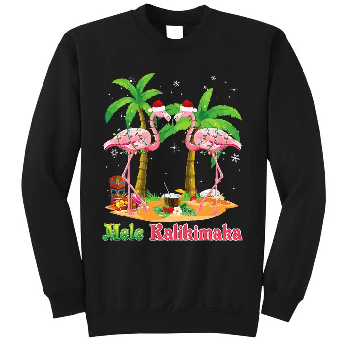 Mele Kalikimaka Flamingo On Beach Christmas Merry In July Tall Sweatshirt