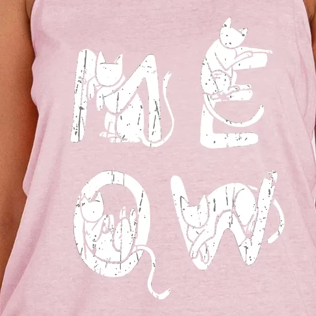 Meow Kitty Funny Cats Mom And Cat Dad Funny Cat Love Women's Knotted Racerback Tank