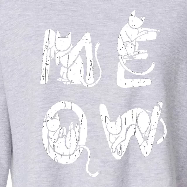 Meow Kitty Funny Cats Mom And Cat Dad Funny Cat Love Cropped Pullover Crew