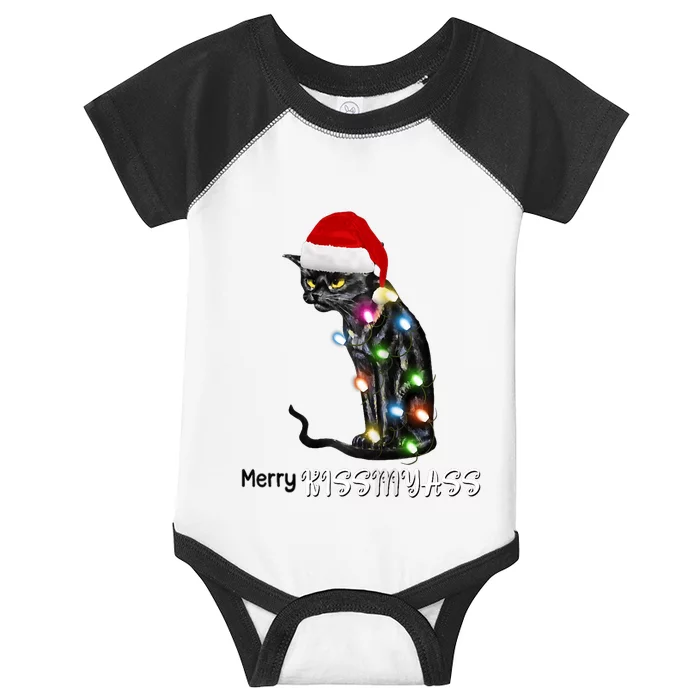 Merry Kissmyass Funny Cat Christmas Lights Infant Baby Jersey Bodysuit