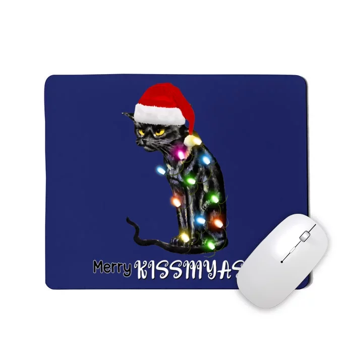 Merry Kissmyass Funny Cat Christmas Lights Mousepad