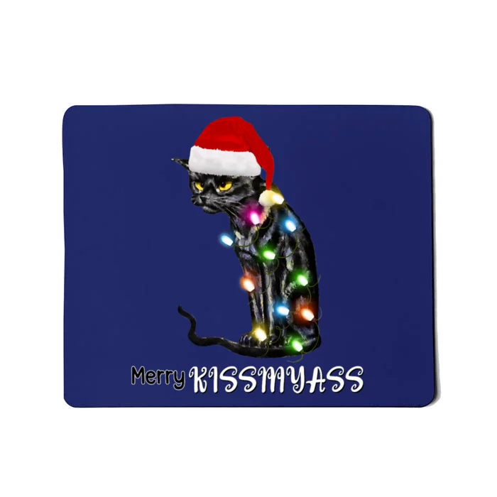 Merry Kissmyass Funny Cat Christmas Lights Mousepad