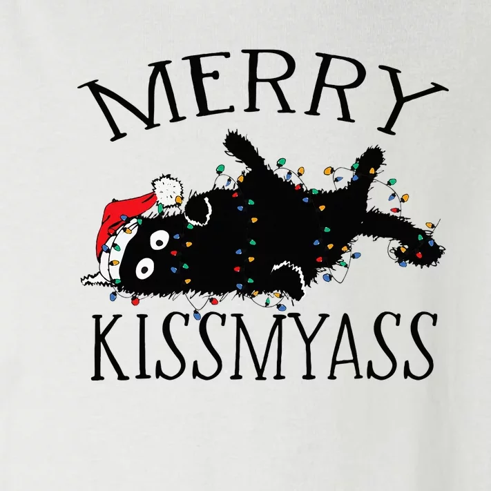 Merry Kissmyass Funny Christmas Cat Tangled In Lights Toddler Long Sleeve Shirt