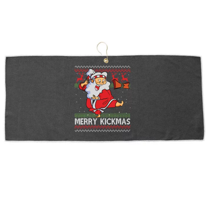 Merry Kickmas Funny Karate Santa Family Matching Pajamas Large Microfiber Waffle Golf Towel