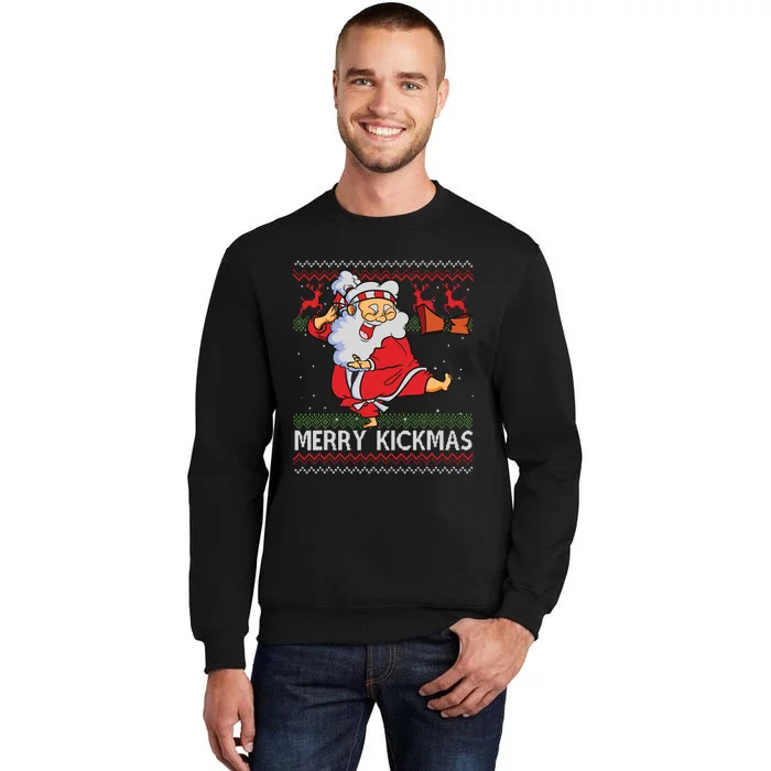 Merry Kickmas Funny Karate Santa Family Matching Pajamas Tall Sweatshirt