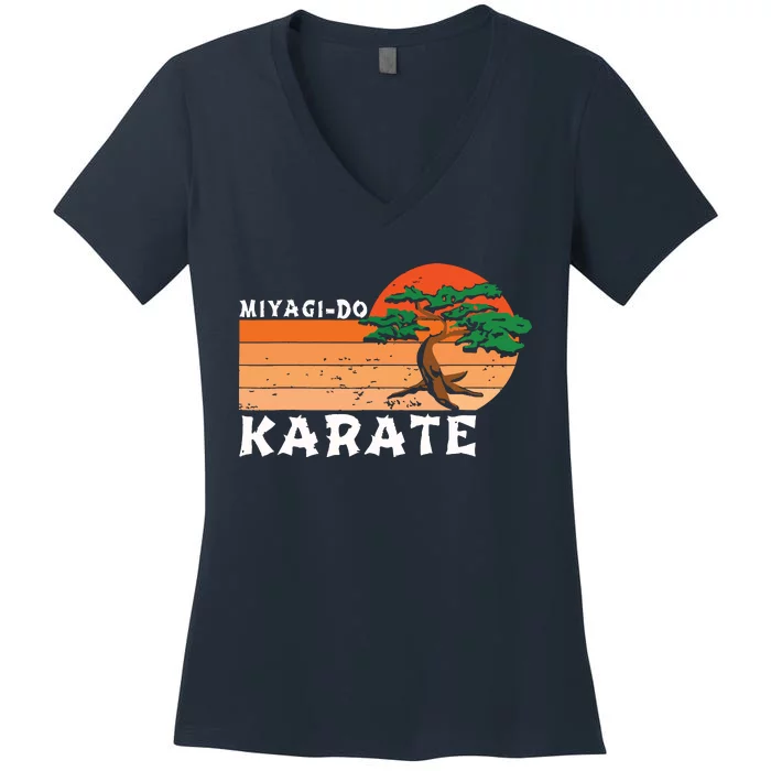 Miyagido Karate Funny Vintage Karate Bonsai Tree Women's V-Neck T-Shirt