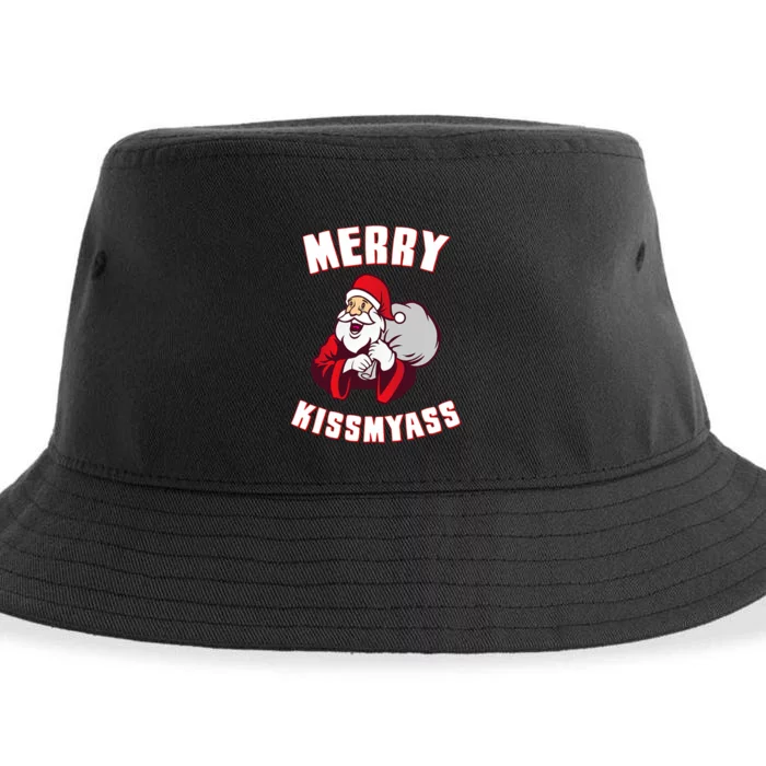 Merry Kissmyass Funny Christmas Sustainable Bucket Hat