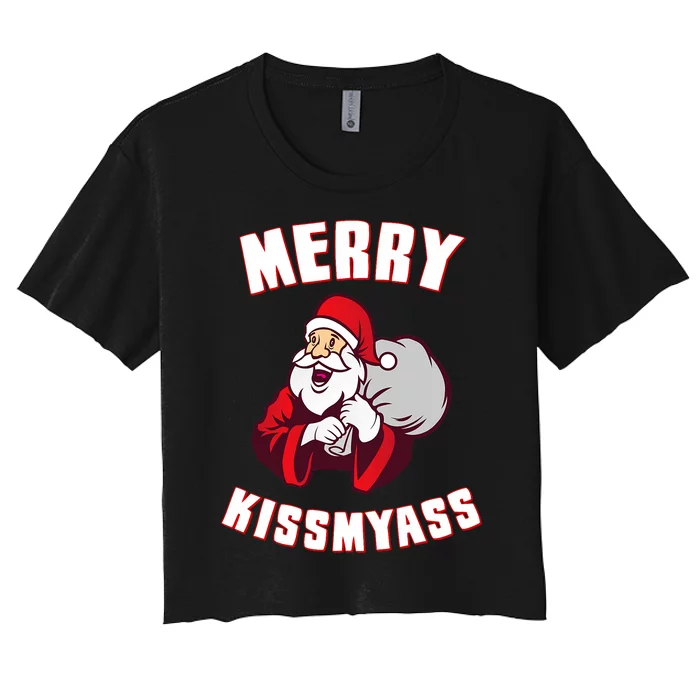 Merry Kissmyass Funny Christmas Women's Crop Top Tee