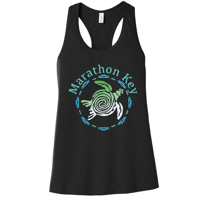 Marathon Key Florida Vintage Tribal Turtle Gift Women's Racerback Tank