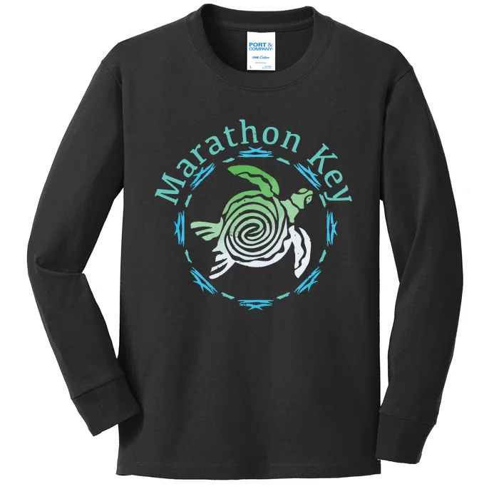 Marathon Key Florida Vintage Tribal Turtle Gift Kids Long Sleeve Shirt