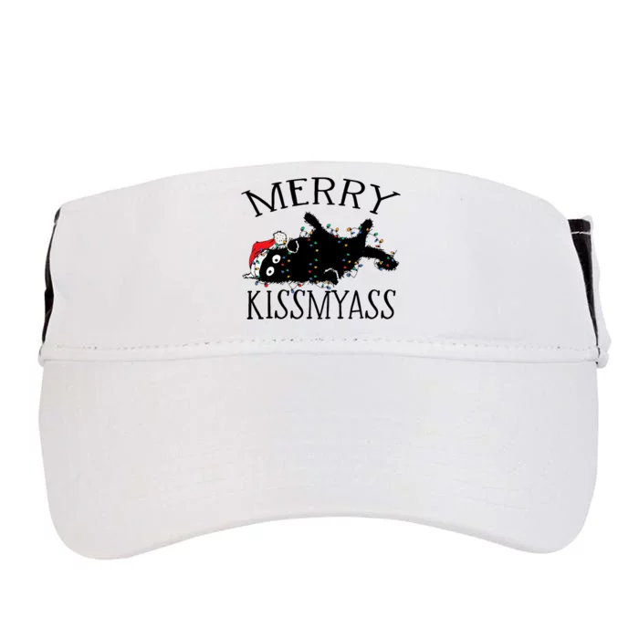 Merry Kissmyass Funny Christmas Cat Tangled In Lights Adult Drive Performance Visor