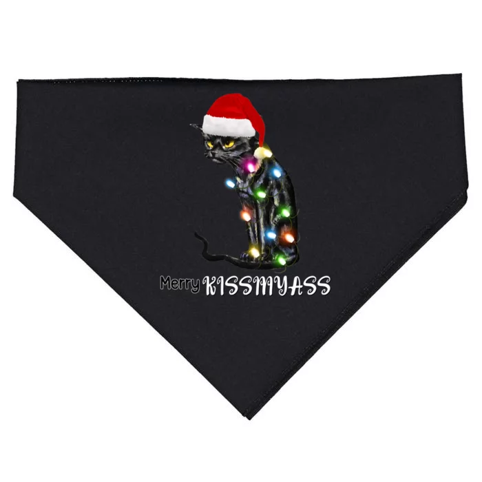 Merry Kissmyass Funny Cat Christmas Lights USA-Made Doggie Bandana