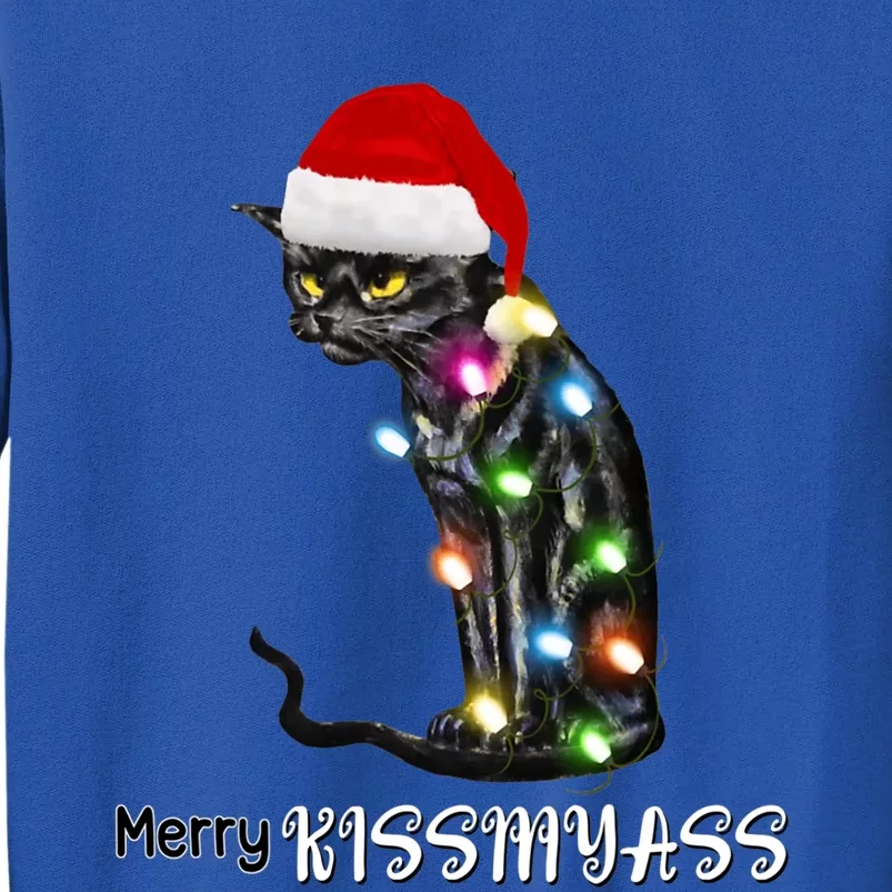 Merry Kissmyass Funny Cat Christmas Lights Sweatshirt