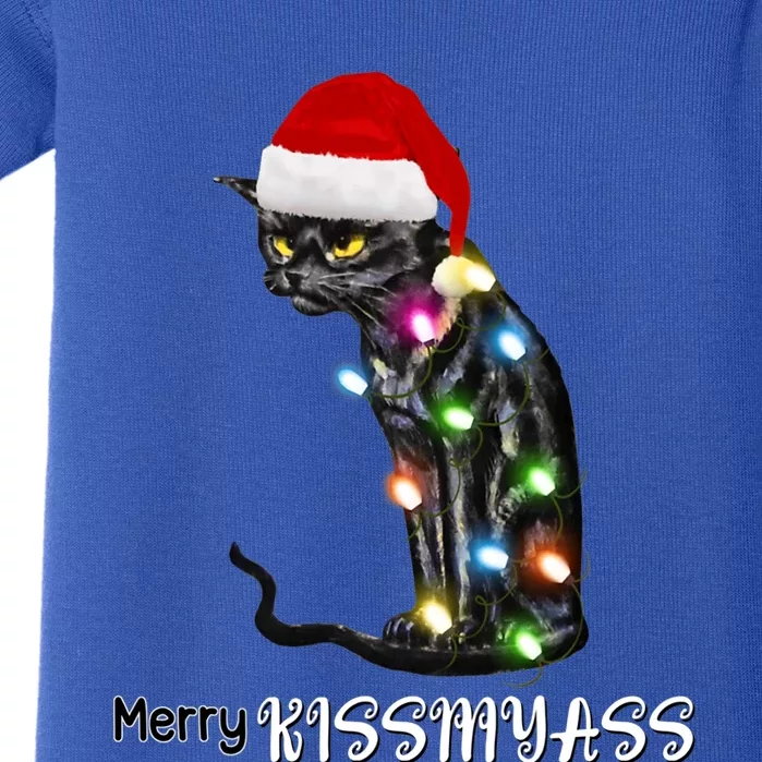 Merry Kissmyass Funny Cat Christmas Lights Baby Bodysuit