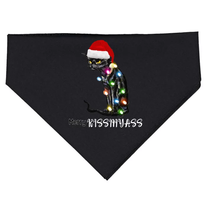 Merry Kissmyass Funny Cat Christmas Lights USA-Made Doggie Bandana